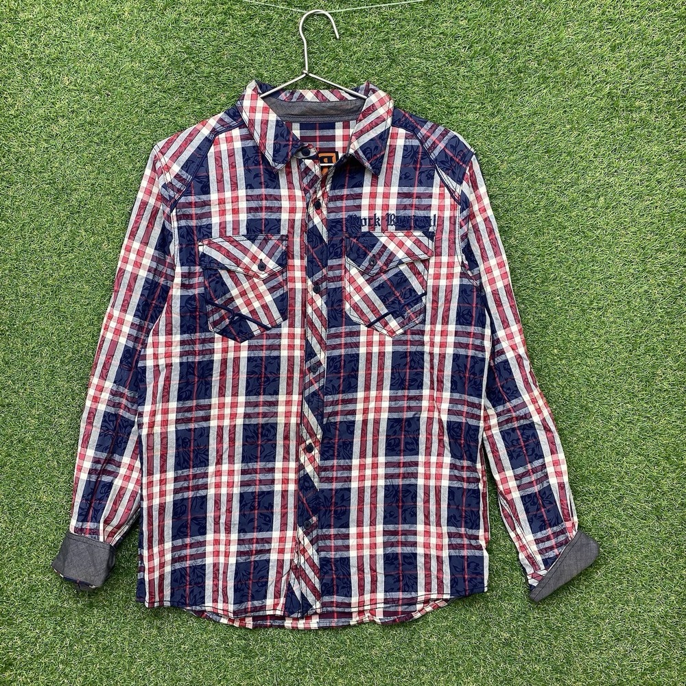 Rock Revival Shirt Mens Small Long Sleeve Flannel Plaid Biker Grunge Rebel y2k